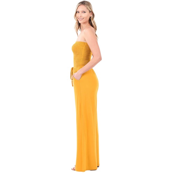 ZENANA WOMEN'S SMOCKED TUBE TOP JUMPSUIT LIGHT OLIVE - Picture 4 of 4